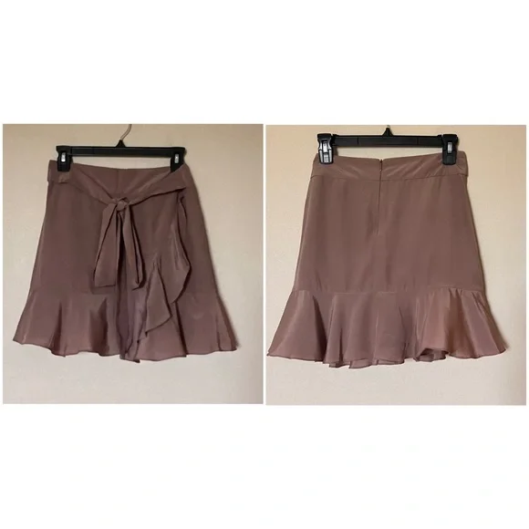 NWT Michelle Mason Silk Draped Ruffle Wrap Effect Mini Skirt Blush Tan Sz 4 - Picture 13 of 14
